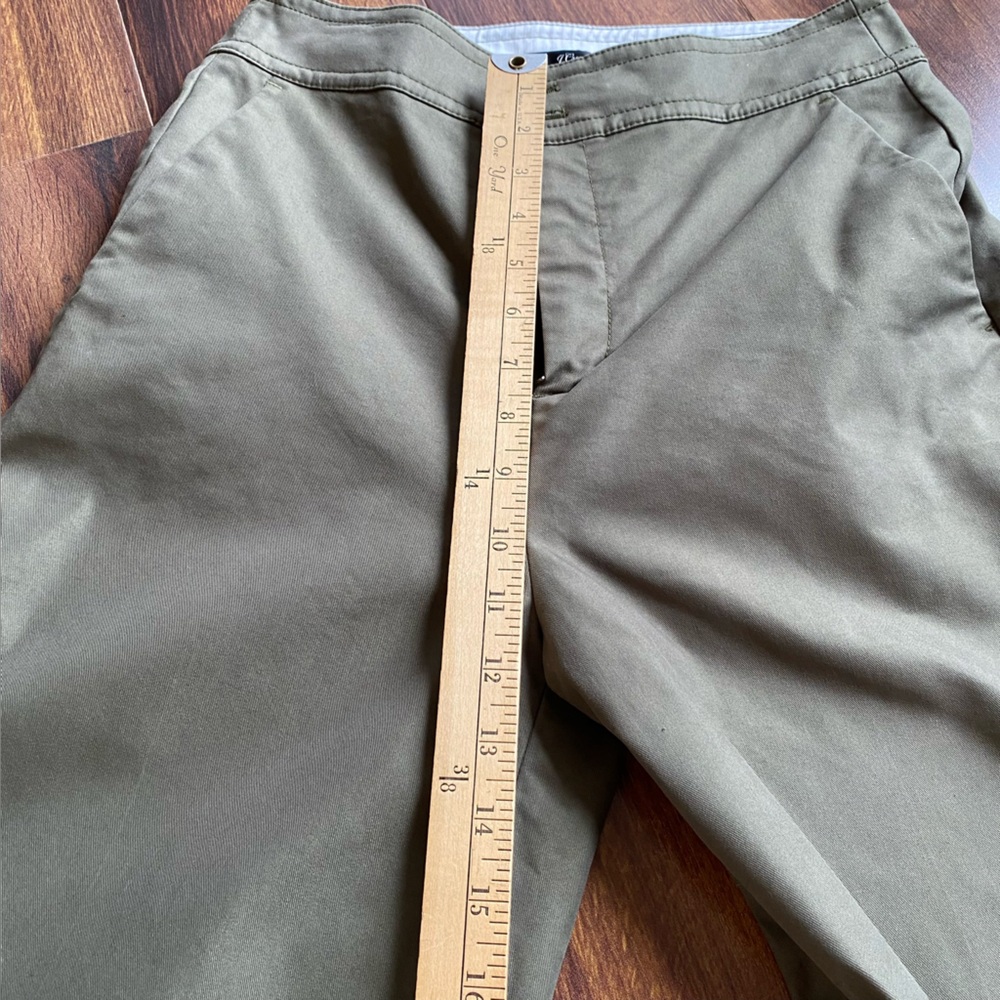 J. Crew Wide Leg Cotton Blend Dark Olive Green Trousers Size 6 - Picture 8 of 10